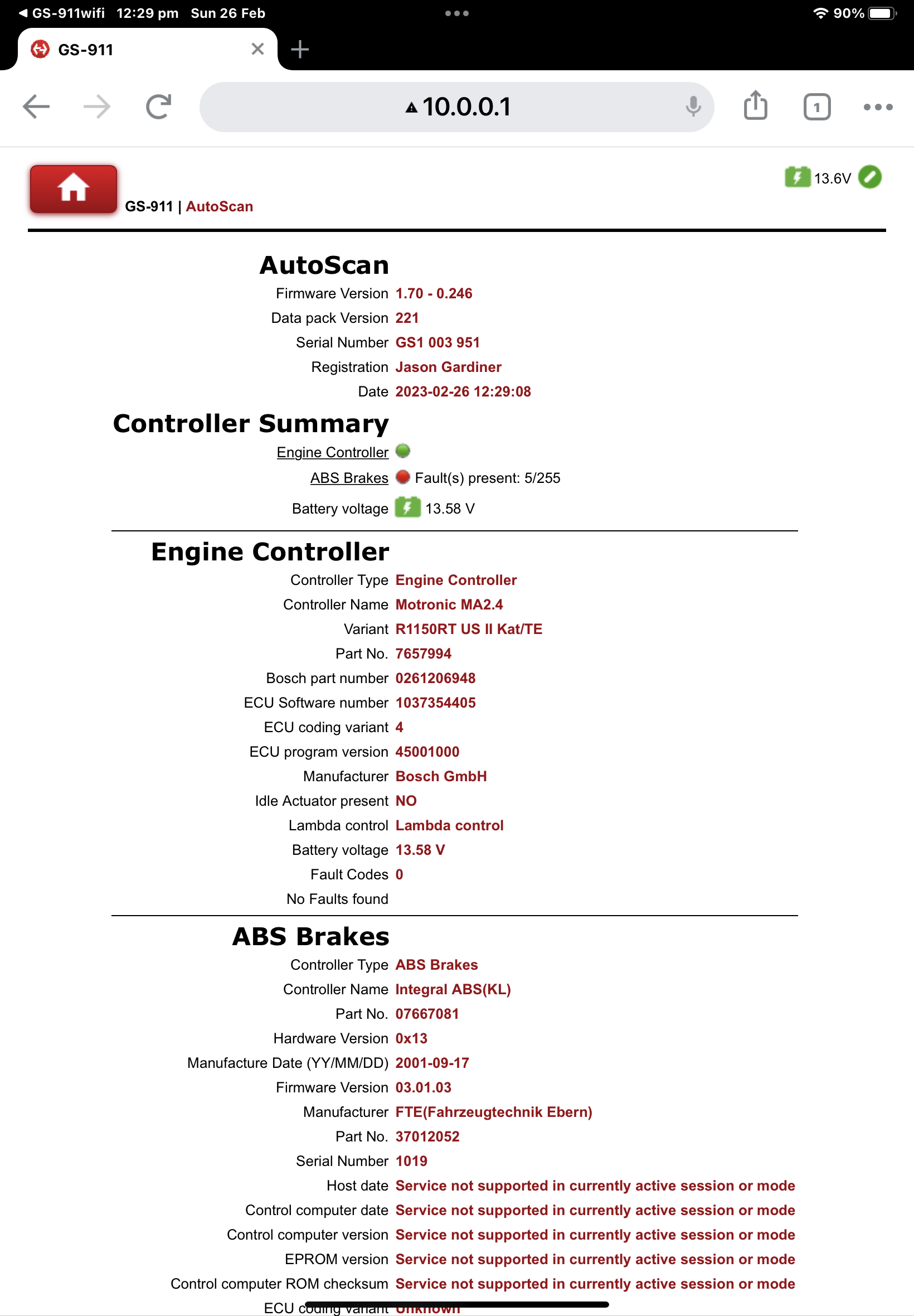 2001 R1150RTP ABS Fault codes on GS911 diagnostic Riders Discuss
